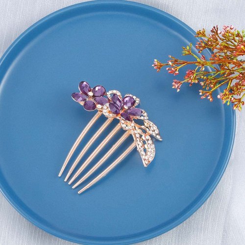 Bohend Rhinestone Hair Comb Flower Crystal Hairpieces Wedding Hair Accessories Jewelry for Women and Girls (Purple)