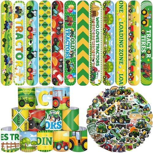 74PCS Tractor Party Favors 24PCS Tractor Slap Bracelets 50PCS Tractor Stickers Tractor Party Supplies Tractor Supply Tractor Party Gifts Decorations for Kids Girls Boys Gifts Classroom School Prizes