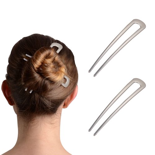 2Pcs U Shaped Hair Pins, Metal Hair Fork, Vintage Hair Sticks, Hair Pins for Buns, French Updo Hair Pins for Women Hair Accessories Girls Gifts Hairstyle Chignon (Silver color)