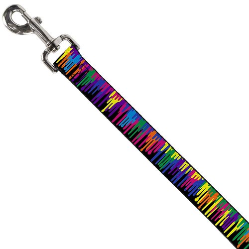 Dog Leash Paint Drips Black Multi Neon 4 Feet Long 0.5 Inch Wide