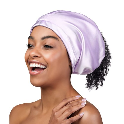 Satin Cap Slip-on Head Scarf Braids Bonnet Skull Cap Lavender