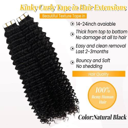 Hair Extensions Tape in Kinky Curly Real Human Hair Extensions Tape in Extensions 22 inch 50g 20pcs Invisible Seamless Skin Weft Remy Hair Tape ins