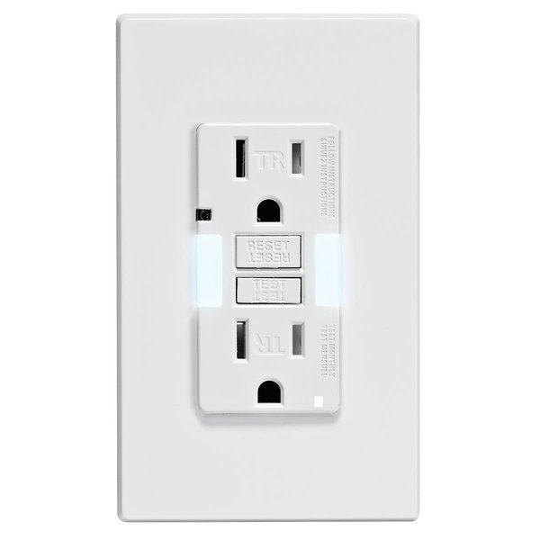 Leviton GFCI Outlet with Guidelight, 15 Amp, Self Test, Tamper-Resistant with LED Indicator Light, Replaces Plugged in Night Light, GFNL1-W, White