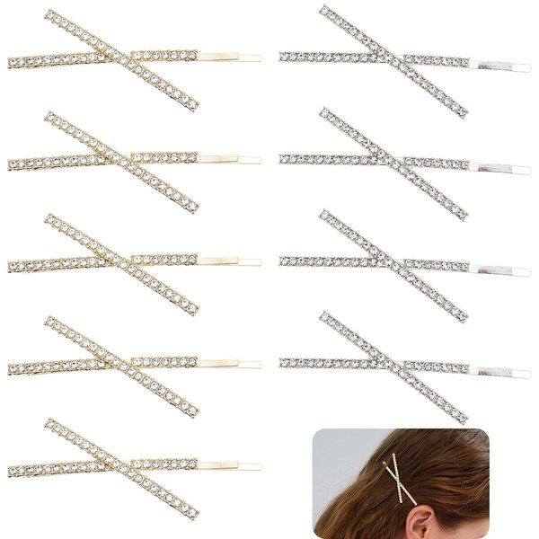 DIYstore 9 Pieces X Shaped Crystal Hair Pins Rhinestone Bobby Pin Metal Shiny Hair Clip Sparkly Hair Decorations Barrettes Hair Accessories for Women Girls