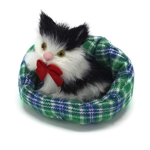 Coolayoung 4Pcs Sleeping Cat in Cattery Doll Toy, Mini Kitten on Pet Pad Decor for Office Desk Hand Toy Gift for Kids Boys Girls