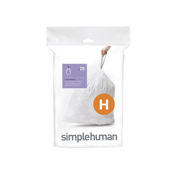 simplehuman Code H Custom Fit Drawstring Trash Bags in Dispenser Packs, 20 Count, 30-35 Liter / 8-9 Gallon, White