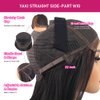 BIG G HAIR 14 inch Yaki Straight Virgin Human Hair Side Part Wig With Adjustable Straps & Elastic Band At The Back & Secure Combs, Natural #1B Color Invisible Knots Wig 180% Density
