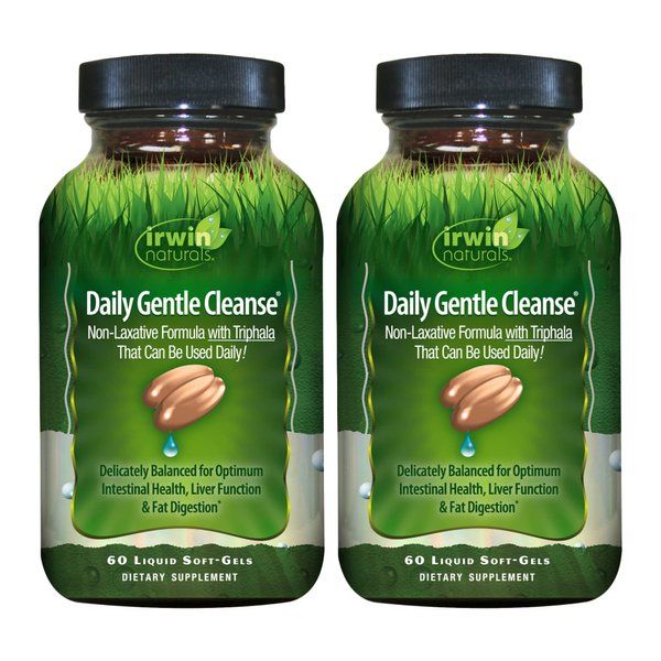 Irwin Naturals Daily Gentle Cleanse - 60 Liquid Soft-Gels, Pack of 2 - Non-Laxative Formula with Triphala