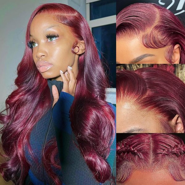99j Burgundy Lace Front Wigs Human Hair Pre Plucked 13x6 Lace Frontal Human Hair Wigs for Black Women Body Wave Glueless Human Hair Wig 180% Density Pre Plucked with Baby Hair 28 Inch