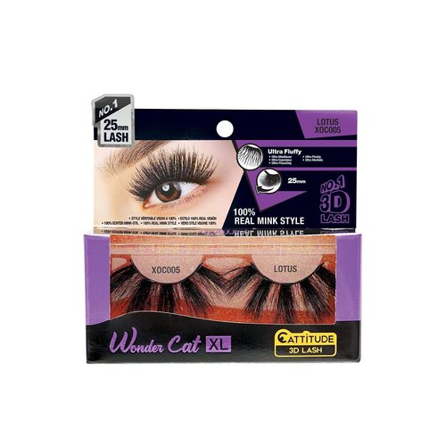 CATTITUDE 3D LASHES Lotus Wonder Cat XL Faux Mink False Eyelashes, Lightweight & Reusable, Cruelty-Free