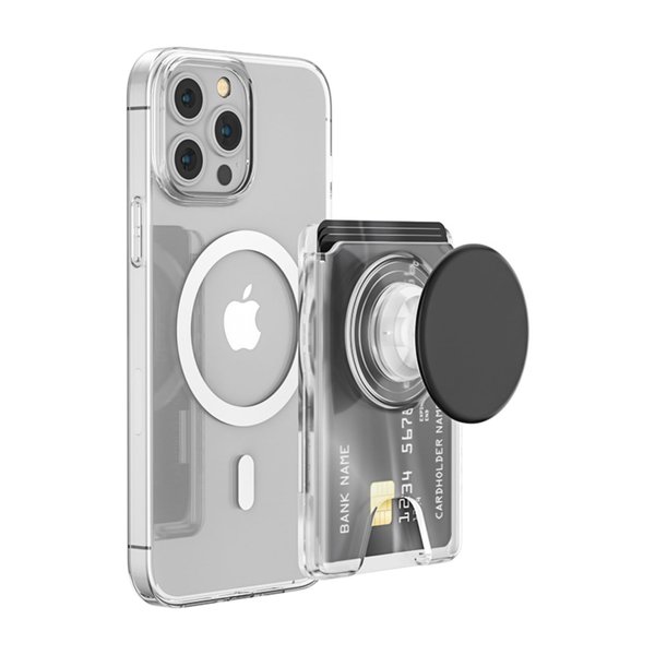 AUROX for MagSafe Wallet Stand, Magnetic Wallet Stand, for Magsafe Phone Grip Card Holder, Magnetic Card Wallet Holder with Collapsible Phone Grip, for iPhone 16 15 14 13 12 Series, Fit 3 Cards, Clear