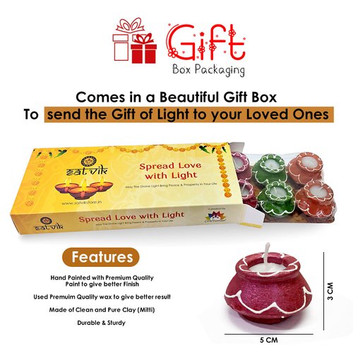 SATVIK 10 Pc Set Matki Clay Diya Diwali Wax Filled Dia for Puja Pooja Traditional Handmade Terracotta Earthen Vilakku Oil Lamp Diyas Natural Mitti Welcome Deepawali Decoration Indian Gift Items