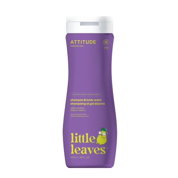 ATTITUDE Shampoo and Body Wash for Kids, EWG Verified Hair and Body Cleanser, Dermatologically Tested Soap, Plant and Mineral Based Bath Products, Vegan, Vanilla & Pear, 16 Fl Oz