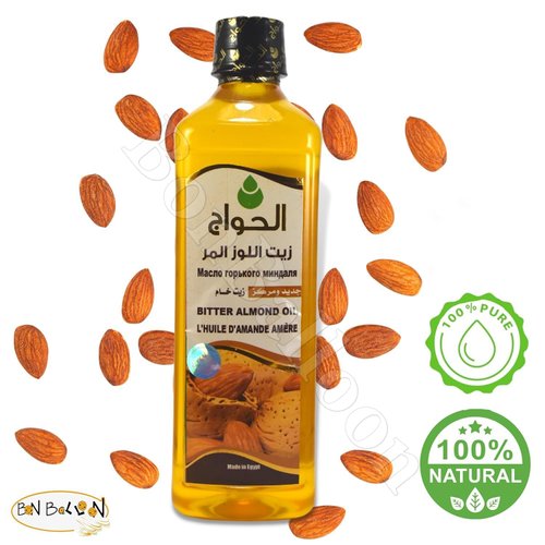 bonballoon Pure Bitter Almond Oil Virgin Cold Pressed Natural Face Nails Hair Care Skincare Facial Body Egyptian Arab Arabic Herbals Herb Herbs No Additives Kosher Halal (17.64 oz / 500 ml)