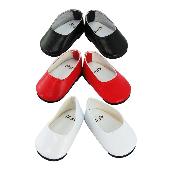 American Fashion World Red, White, and Black Flats for 18-Inch Dolls | 3 Pack | Premium Quality & Trendy Design | Dolls Shoes | Shoe Fashion for Dolls for Popular Brands