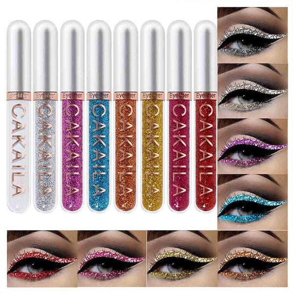 Beauty Searcher 8 Colors Glitter Diamond Eyeliner Liquid Set, Long-lasting Waterproof Shining Metallic Eye Liner Liquid Pen Makeup Kit (#03)