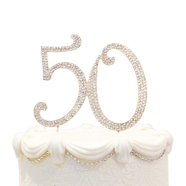 Hatcher lee Bling Crystal 50 Birthday Cake Topper - Best Keepsake | 50th Party Decorations Gold