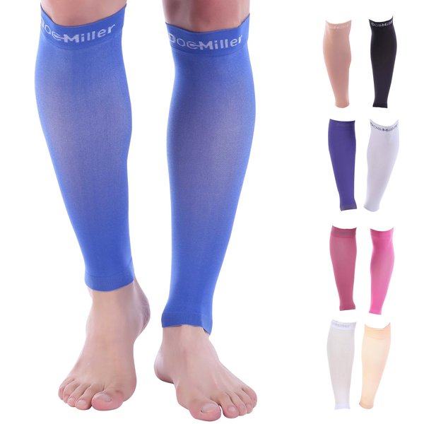 Doc Miller Calf Compression Sleeve 1 Pair 15-20 mmHg Firm Support Graduated for Sports Running Recovery Shin Splints Varicose Veins (Blue, Small)