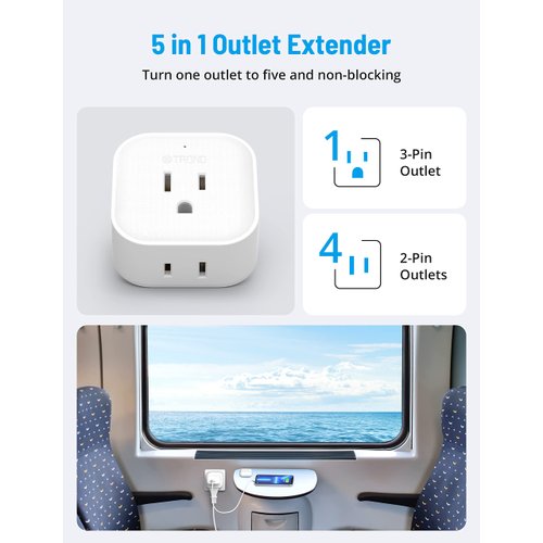 TROND Multi Plug Outlet Extender 2 Pack - Multiple Plug Outlet Adapter, 5 Way Wall Outlet Expander, Small Electrical Outlet Splitter for Cruise Ship, Travel, Home, Office, Dorm Essentials