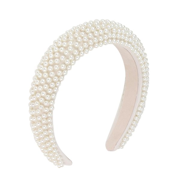 Ondder White Padded Headband Pearl Puffy Headbands for Women Head Bands for Women’s Hair Fancy Womens Headbands Thick Headband for Women Non Slip Fashion Girls Headband Bride Headband for Wedding