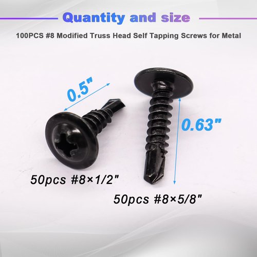 mxuteuk 100PCS #8×1/2" & 5/8" Self Tapping Screws for Metal Self Drilling Screw 410 Stainless Steel Black for Building G023-BT-100