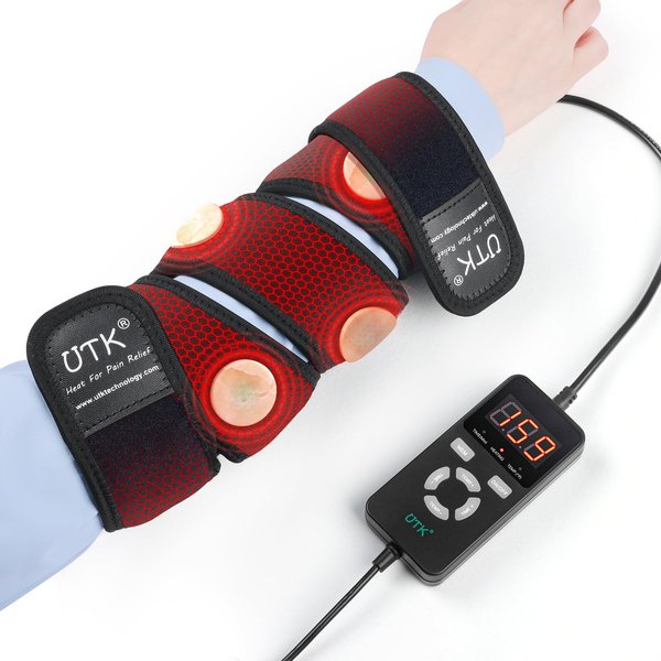 UTK Jade Infrared Heating Pad Wrap, Far Infrared Therapy Flexible Wraps for Wrist Elbow Leg and Arm - 47 X 2.4 with 8 Jade Stones, Auto Off and MEM Function Black