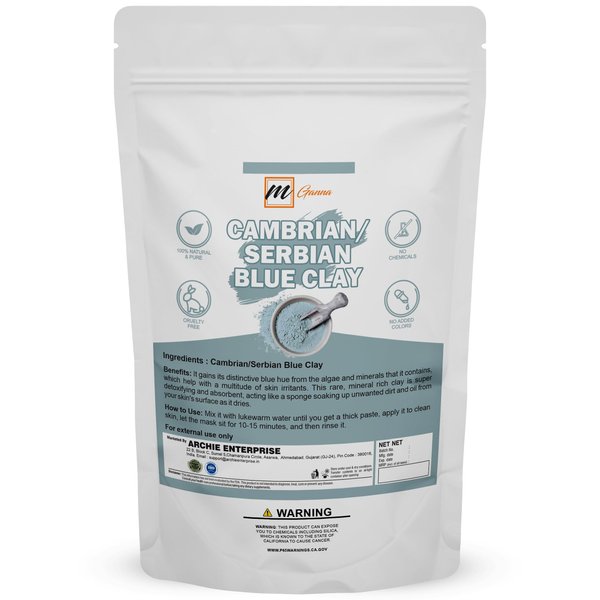mGanna 100% Natural Cambrian/Serbian Blue Clay for Facial Masks, Creams, Body Wraps, Soft Peels and Scrubs, and Soap Making 100 GMS 0.22 LBS