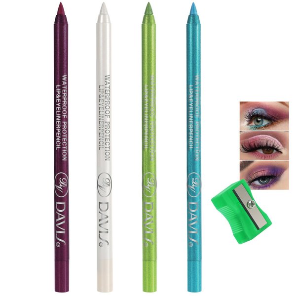 EONGEE 4 Colors Eyeliner Pen Set With Pencil Sharpener, Colored Colorful Eyeliner Pencil Set, Eye Liner Waterproof Smudge Proof