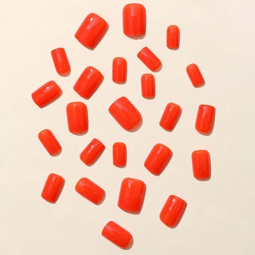ANDGING Red Press on Nails Short Square Solid Color Fake Nails with Design Glue on Nails for Women Acrylic False Nails Coffin Stick on Nails Full Cover Manicure Art Press on Nail for Wedding B8
