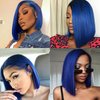 Savasana Blue Human Hair Bob Wig 13x4 Lace Front Glueless Wigs 180% Density 10 Inches Straight Bob Wigs