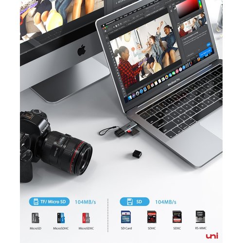 SD Card Reader, uni High-Speed USB C to Micro SD Card Adapter USB 3.0 Dual Slots, Memory Card Reader for SD/Micro SD/SDHC/SDXC/MMC, Compatible with MacBook Pro/Air, Chromebook, Android Galaxy