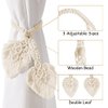 2 Pack Boho Curtain Tiebacks,Hand Knitting Cotton Curtain Holdbacks with Adjustable Natural Wooden Bead,Double Leaves Farmhouse Theme Curtain Tie Backs, for Indoor Outdoor Drapes Decorative,(Beige)