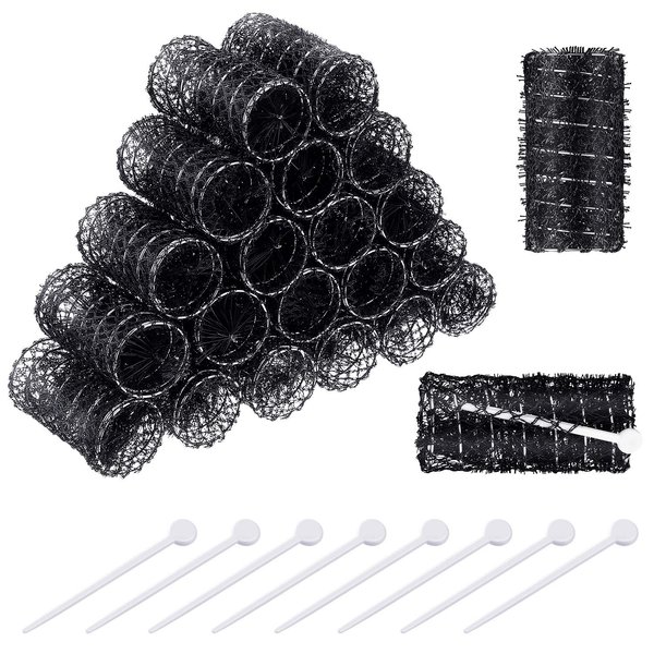 Hair Curler Rollers and Picks Set for Women and Girls - 20 Mesh Rollers, 20 Plastic Picks for Effortless Curls and Waves (Black, 2.5 x 1.4 Inch)