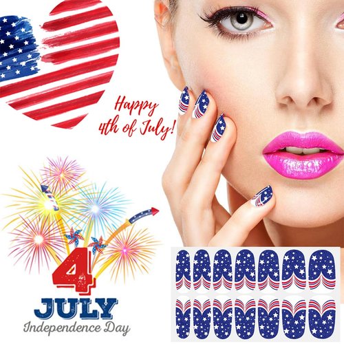 SILPECWEE 6 Sheets 4th of July Nail Wraps for Women Independence Day Nail Polish Stickers Patriotic American Self Adhesive Nail Polish Strips Gel Nail Strips Manicure Design with Nail File