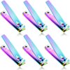 6 Pieces Stainless Steel Nail Clipper Set Nail Cutter Portable Sturdy Nail Clippers Fingernails and Toenail Clipper Cutter for Women Men, Rainbow Color