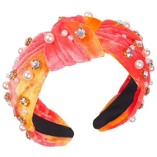 SeBneny Pearl Knotted Headband Diamond Velvet Tie Dye Candy Headwear Colored Fabric Broad Cute Top Knot Headband Gift for Women Non Slip Wide Headband for Party Supplies 1PCS