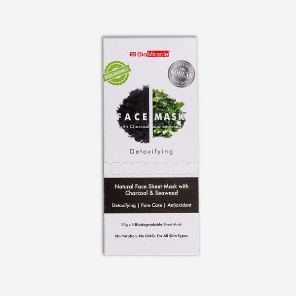 BioMiracle Detoxifying Face Mask with Charcoal and Seaweed, Mud Mask, Face Mask For Beauty, Skin Care For Men and Women, Plant Mask (Pack of 5)