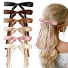 6 PCS Silk Hair Ribbons,Satin Ribbon Bows for Hair Coquette,Hair Ribbon Clip,Bows Coquette,Hair Ribbon Ties,Hair Bow Set for Women,Long Hair Cute Bows for Teens Girls,Pastel Hair Bows Bulk