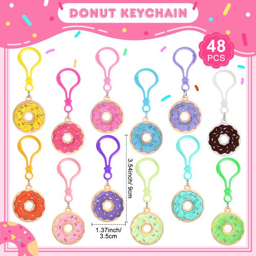 Jadive 48 Pcs Sweet Donut Party Favors Sweet Donut Keychain Sweet Doughnut Theme Birthday Party Supplies Donut Pendant Ornament for Christmas Kids Boy Girl Gift Reward Goodie Bag Fillers, 12 Colors