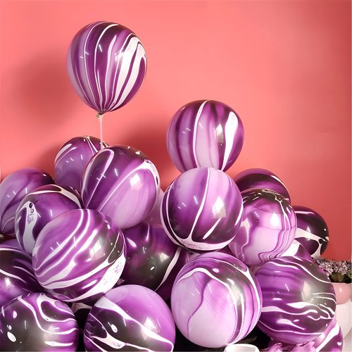 Purple Tie Dye Balloons 30PCS 12 Inch Agate Marble Latex Swirl Balloons For Tie Dye Birthday Party Supplies,Candyland,Bachelorette,Fun Hippie Party Decorations
