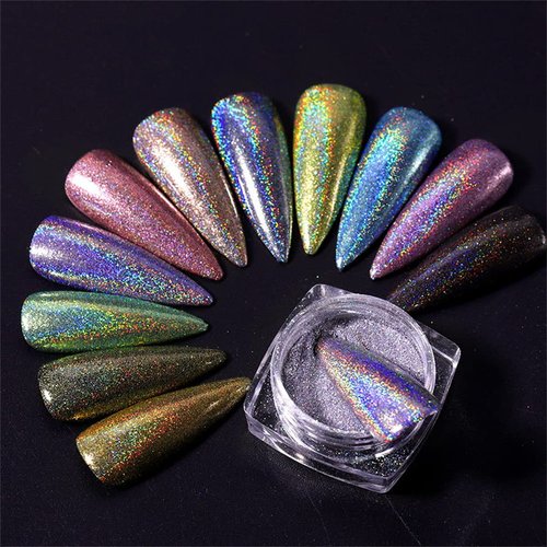 PhantomSky Super Holographic Nail Glitter Powder Magic Shining Mirror Effect Nail Deco DIY Manicure Pigment Decorations Nail Art Accessories, Laser Chameleon Rainbow, 12 Colors