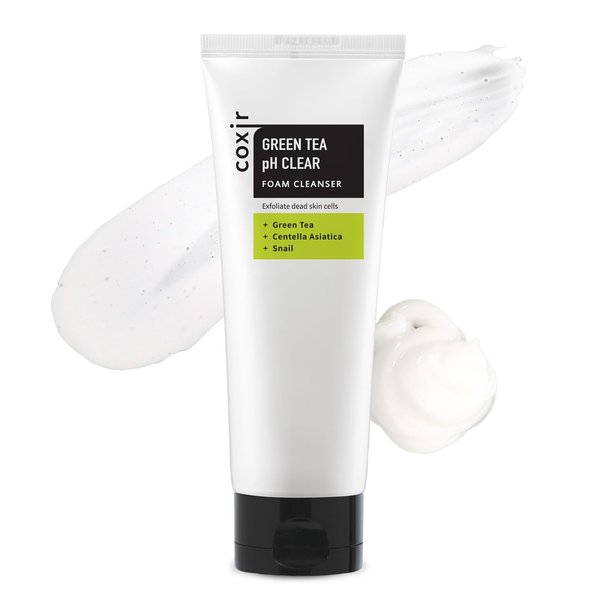 coxir GREENTEA PH CLEAR FOAM CLEANSER soft and creamy foaming typecleanser deep cleanses pores and remove dead skin cells on skin l Koran Skin Care [150ml/5.07 fl.oz.]
