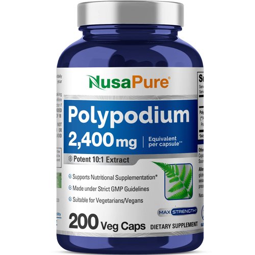 NusaPure Polypodium Leucotomos Extract 2400mg 200 Veggie Capsules (Vegetarian, Non-GMO, Vegan)
