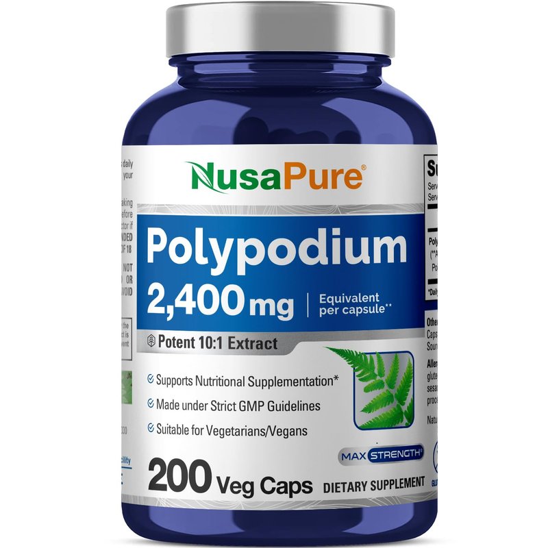 NusaPure Polypodium Leucotomos Extract 2400mg 200 Veggie Capsules (Vegetarian, Non-GMO, Vegan)