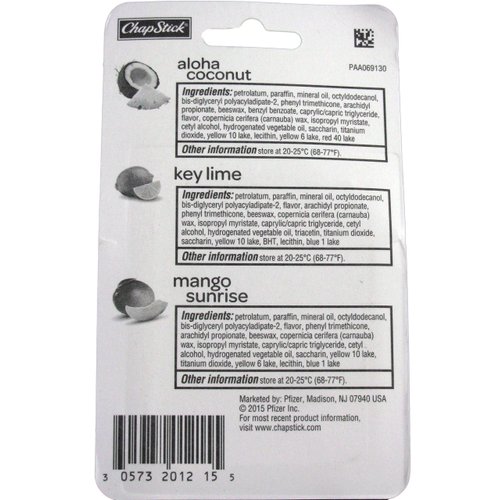 Chapstick Tropical Paradise Collection Lip Care Size .15 Ounce, 3 Sticks