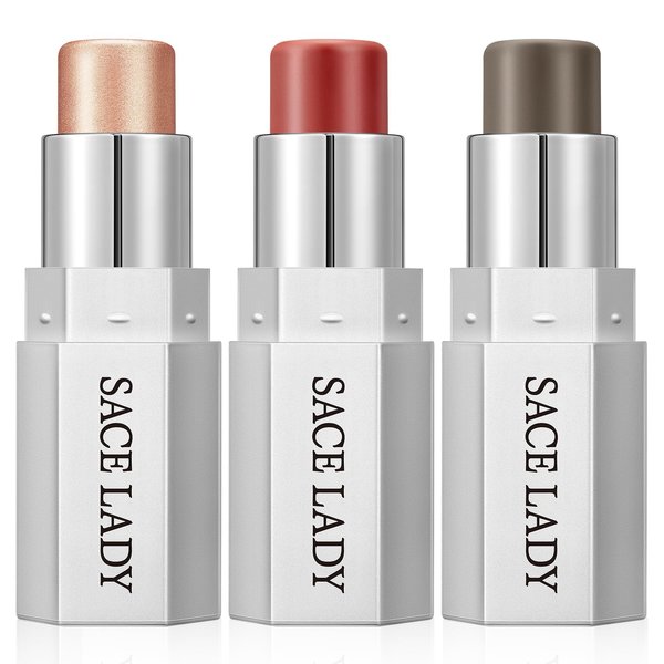 SACE LADY Face Sticks Trio, Cream Contour, Highlighter & Blush Makeup Sticks for Face, Easy to Blend & Long Lasting Natural Make Up for Cheek Eyes Lips (Golden Hour, 3pcs)
