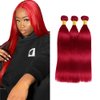 Red Bundles Human Hair Red Straight Bundles Burgundy Human Hair Bundles Mixed Length 3 Bundles 26 28 30 Inch Brazilian Unprocessed Virgin Human Hair Extensions For Woman
