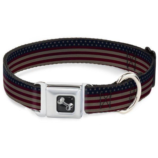 Dog Collar Seatbelt Buckle United States Flag Stars Stripes Distressed 13 to 18 Inches 1.5 Inch Wide