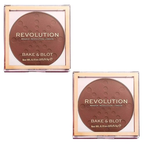 Pack of 2 Makeup Revolution Beauty Bake & Blot Setting Powder, Deep Dark