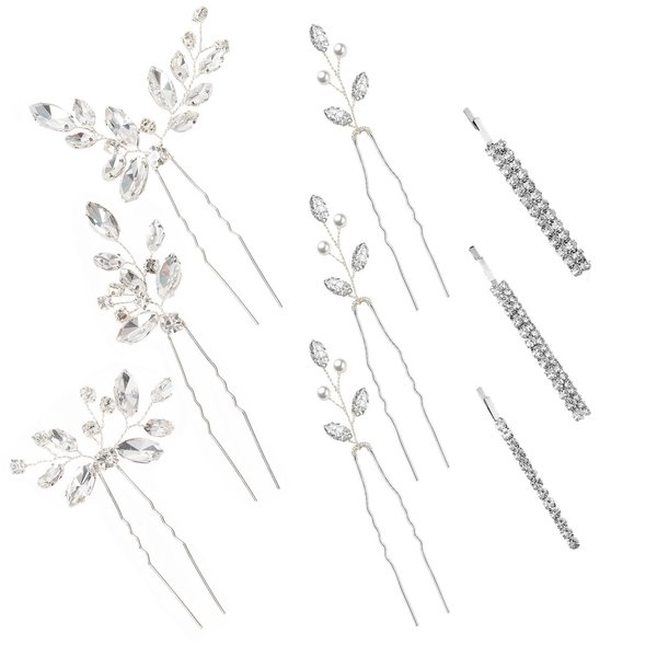 Yandino 9 Pieces wedding hair accessories Bride Wedding Pearl Hair Pins Flower Hair Piece Rhinestone Bridal Hair Accessories for Women